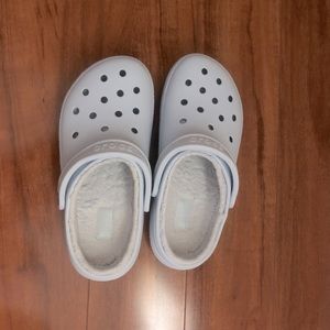 Baby blue fuzzy crocs